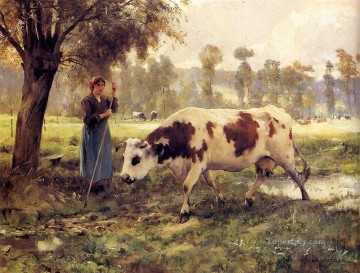 Julien Dupré Painting - Vacas en el pasto vida en la granja Realismo Julien Dupre